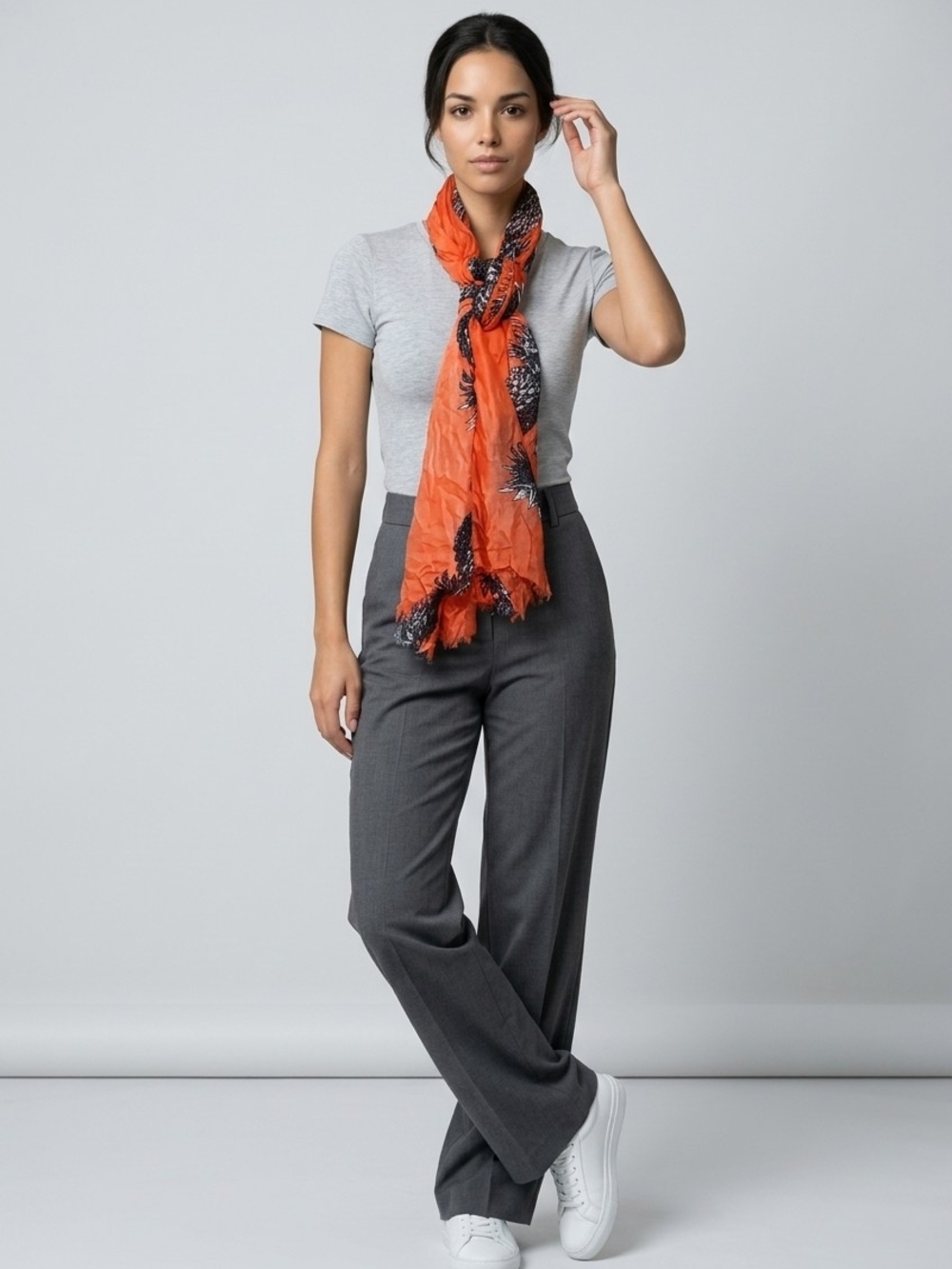 NWT Ann Taylor Coral Scarf Wrap with Black Pineapple Accent - Picture 2 of 4